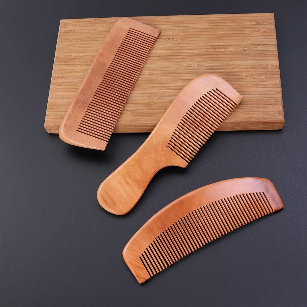 Minkissy 3pcs Peach Wooden Combs Natural Wood Hair Combs Anti-static Combs Half Moon Square Handle Shape Wooden Combs