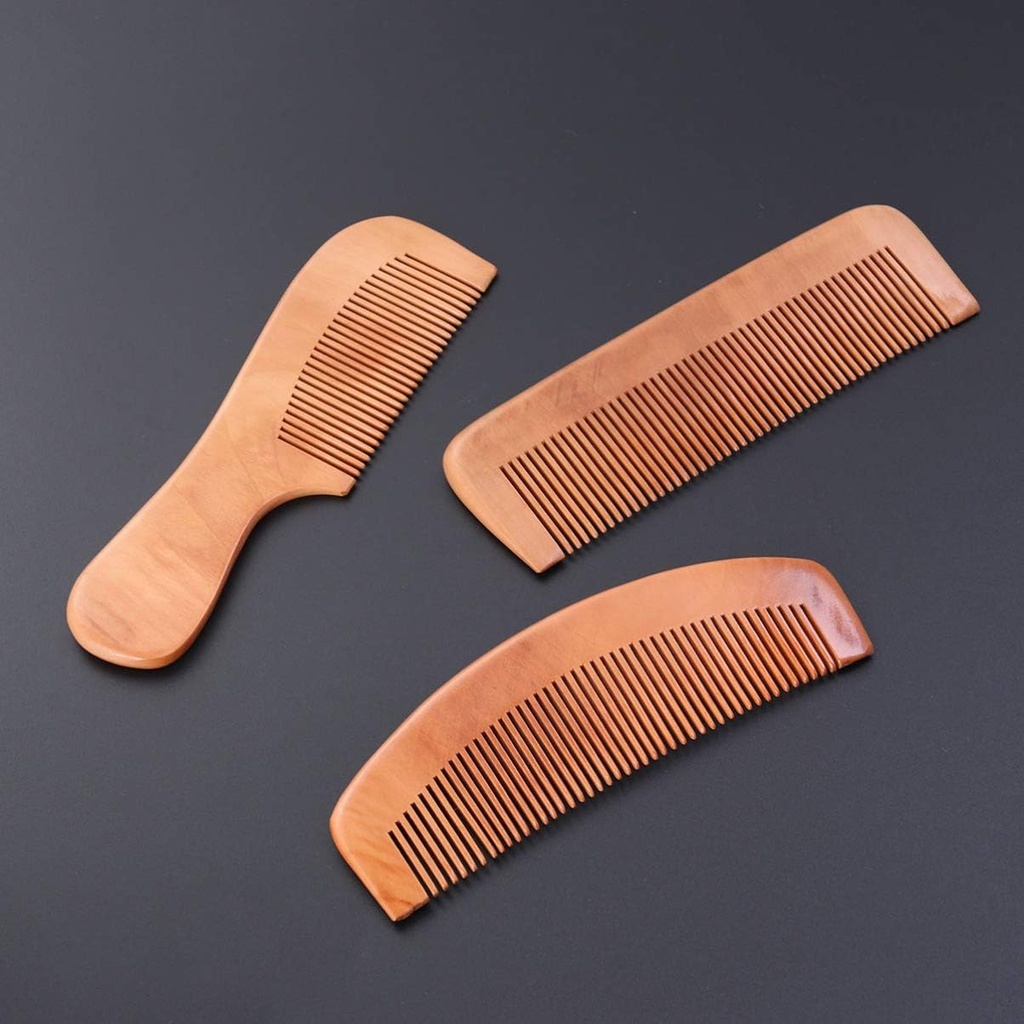 Minkissy 3pcs Peach Wooden Combs Natural Wood Hair Combs Anti-static Combs Half Moon Square Handle Shape Wooden Combs